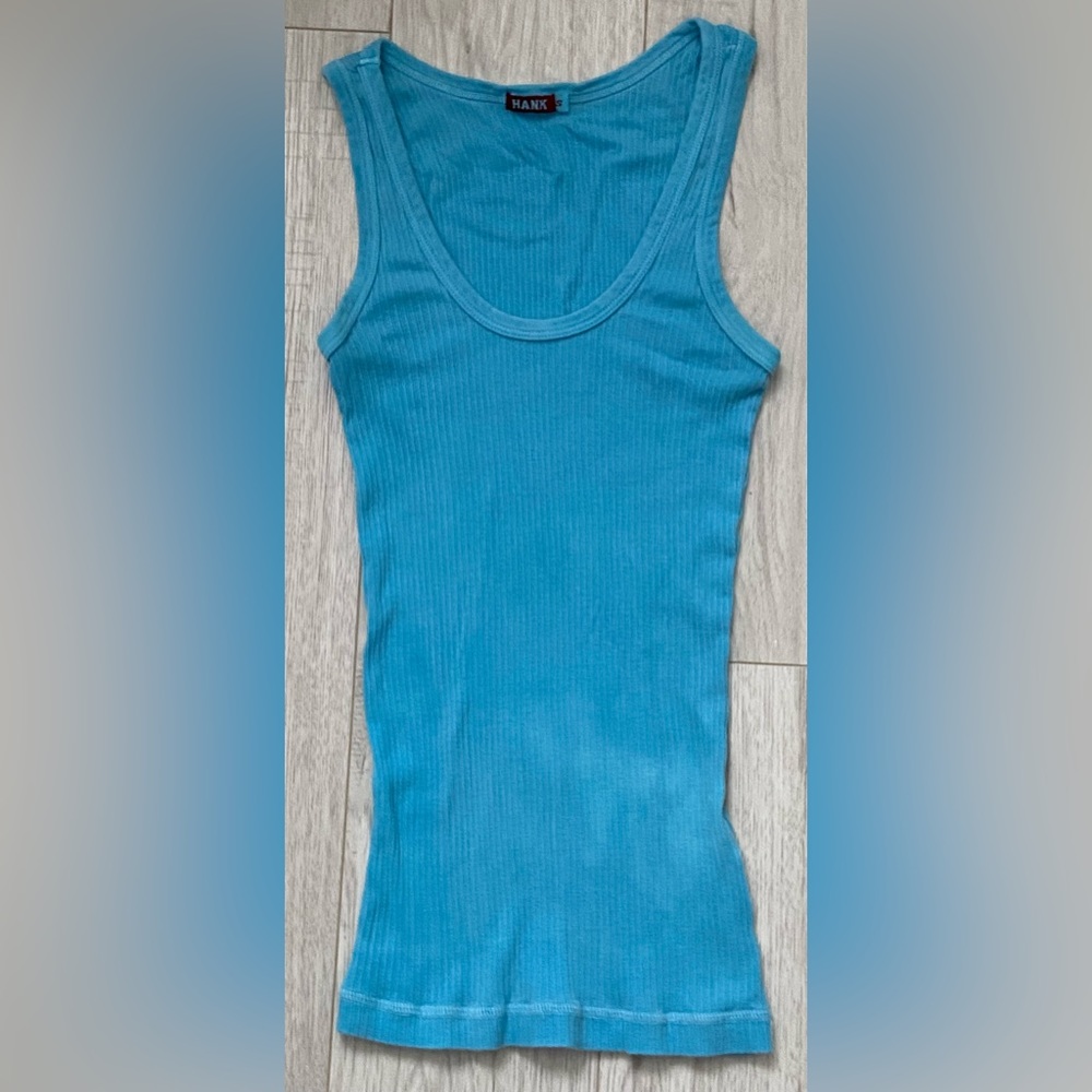 HANK Made in Hollywood Ribbed Tank Top Blue Turquoise Size Small